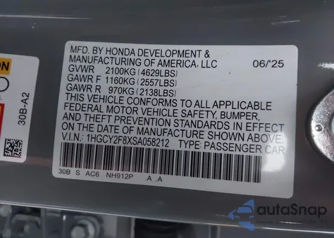 2025 Honda Accord Hybrid Touring from USA, damaged, VIN 1HGCY2F8XSA058212